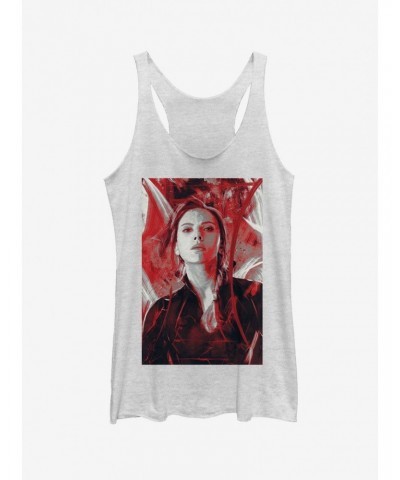 Marvel Avengers: Endgame Black Widow Red Painted Girls White Heathered Tank Top $9.74 Tops