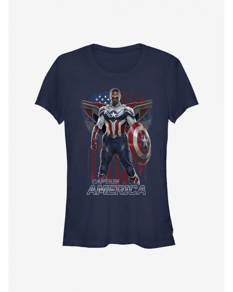 Marvel The Falcon And The Winter Soldier Sam Captain America Pose Girls T-Shirt $6.97 T-Shirts