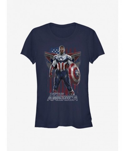 Marvel The Falcon And The Winter Soldier Sam Captain America Pose Girls T-Shirt $6.97 T-Shirts