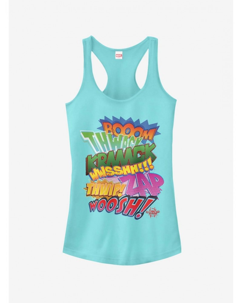 Marvel Spider-Man: Into The Spider-Verse Sound Effects Cancun Blue Girls Tank Top $9.56 Tops