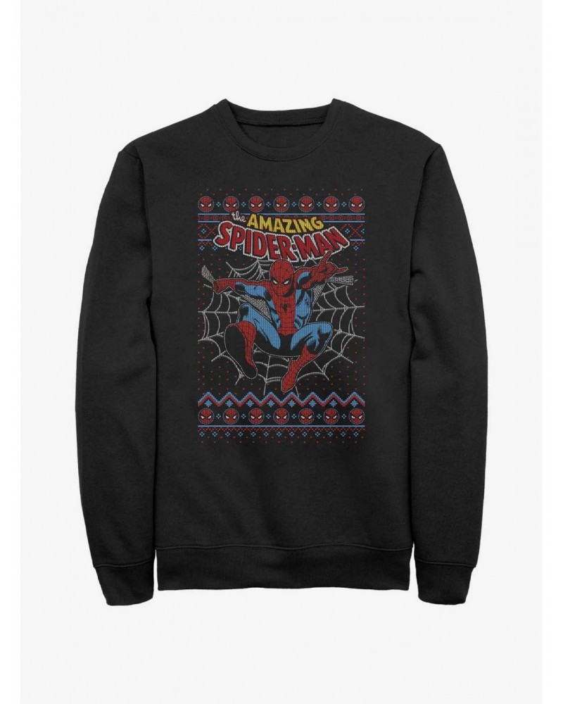 Marvel Spider-Man Web Jump Ugly Christmas Sweatshirt $11.81 Sweatshirts