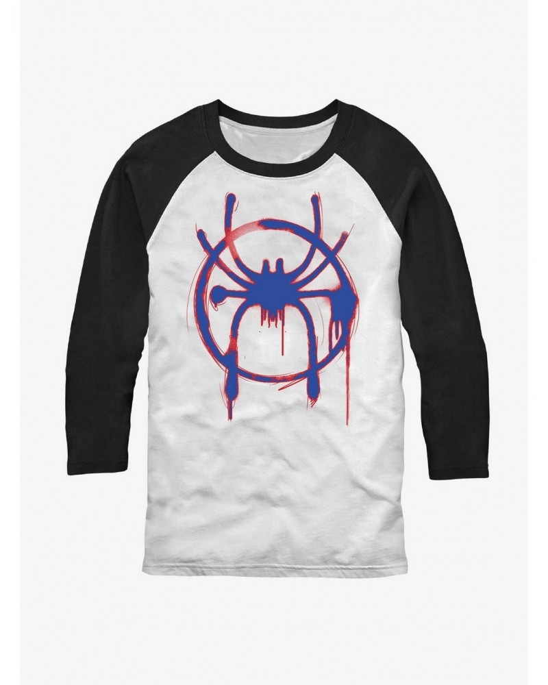 Marvel Spider-Man Miles Morales Spray Paint Logo Raglan T-Shirt $12.43 T-Shirts