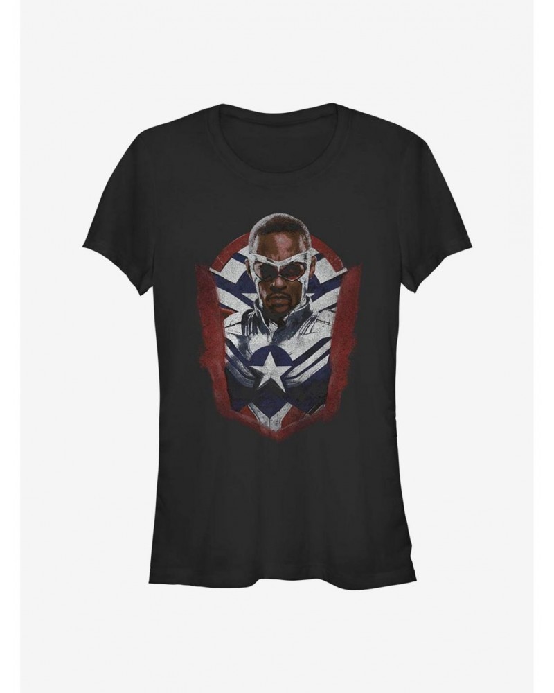 Marvel The Falcon And The Winter Soldier Sam Wilson Captain America Portrait Girls T-Shirt $9.36 T-Shirts