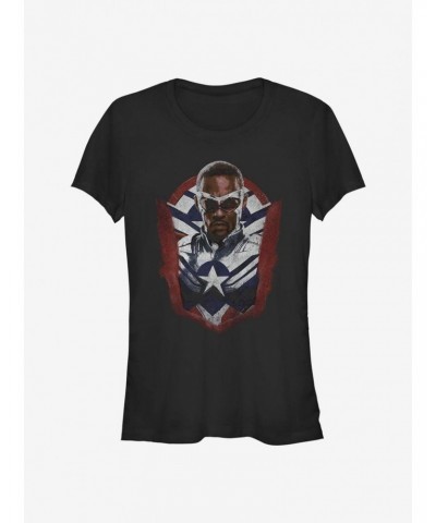 Marvel The Falcon And The Winter Soldier Sam Wilson Captain America Portrait Girls T-Shirt $9.36 T-Shirts