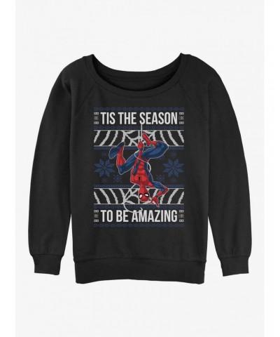 Marvel Spider-Man Tis The Season To Be Amazing Girls Slouchy Sweatshirt $13.28 Sweatshirts