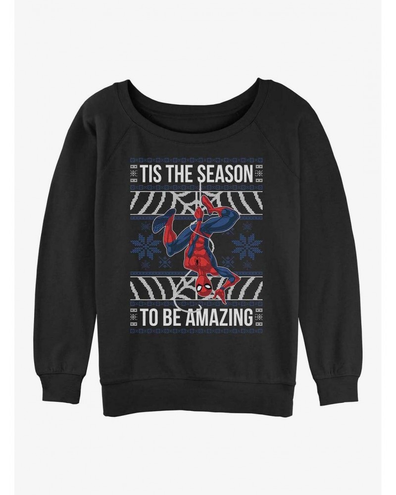 Marvel Spider-Man Tis The Season To Be Amazing Girls Slouchy Sweatshirt $13.28 Sweatshirts