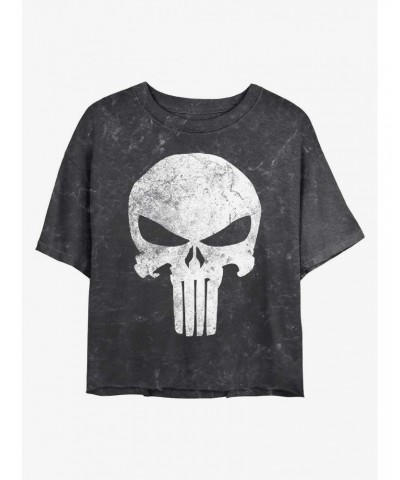 Marvel Distress Skull Mineral Wash Crop Girls T-Shirt $9.02 T-Shirts