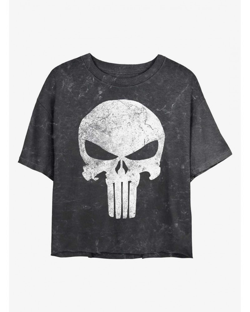 Marvel Distress Skull Mineral Wash Crop Girls T-Shirt $9.02 T-Shirts