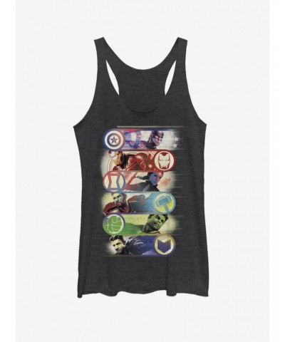 Marvel Avengers: Endgame Avengers Group Badge Girls Black Heathered Tank Top $9.12 Tops