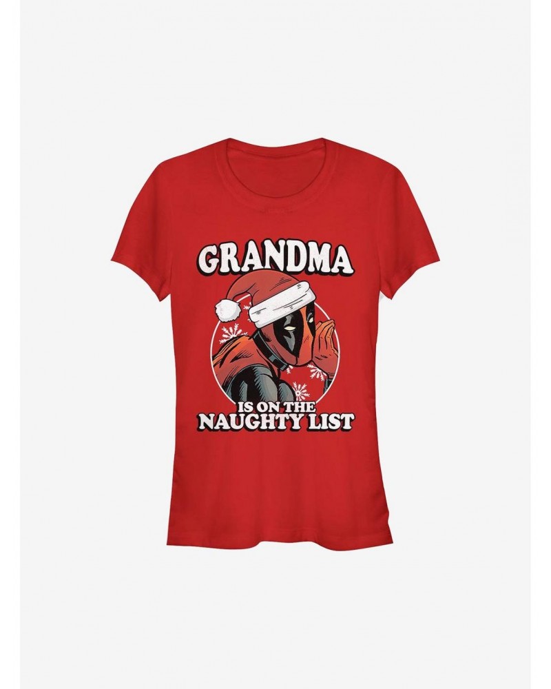 Marvel Deadpool Grandma Is On The Naughty List Holiday Girls T-Shirt $9.76 T-Shirts