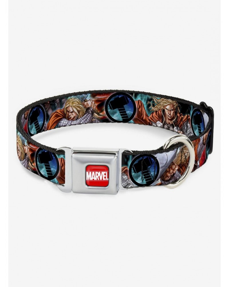 Marvel Thor Astonishing 3 Poses Hammer Logo Seatbelt Buckle Dog Collar $11.95 Pet Collars