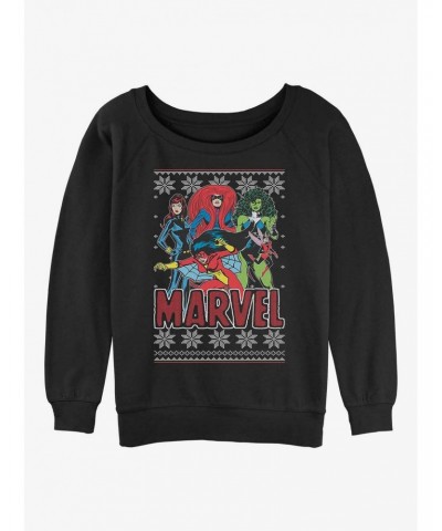 Marvel Avengers Season's Heroines Ugly Christmas Girls Slouchy Sweatshirt $9.74 Sweatshirts