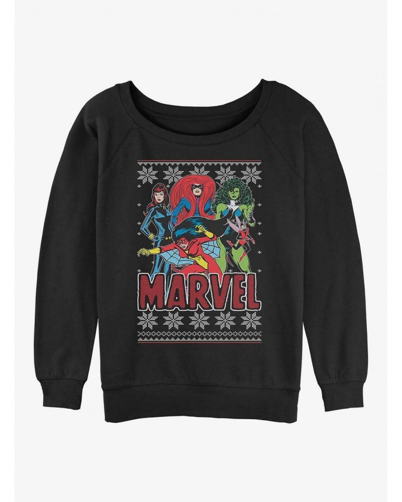 Marvel Avengers Season's Heroines Ugly Christmas Girls Slouchy Sweatshirt $9.74 Sweatshirts